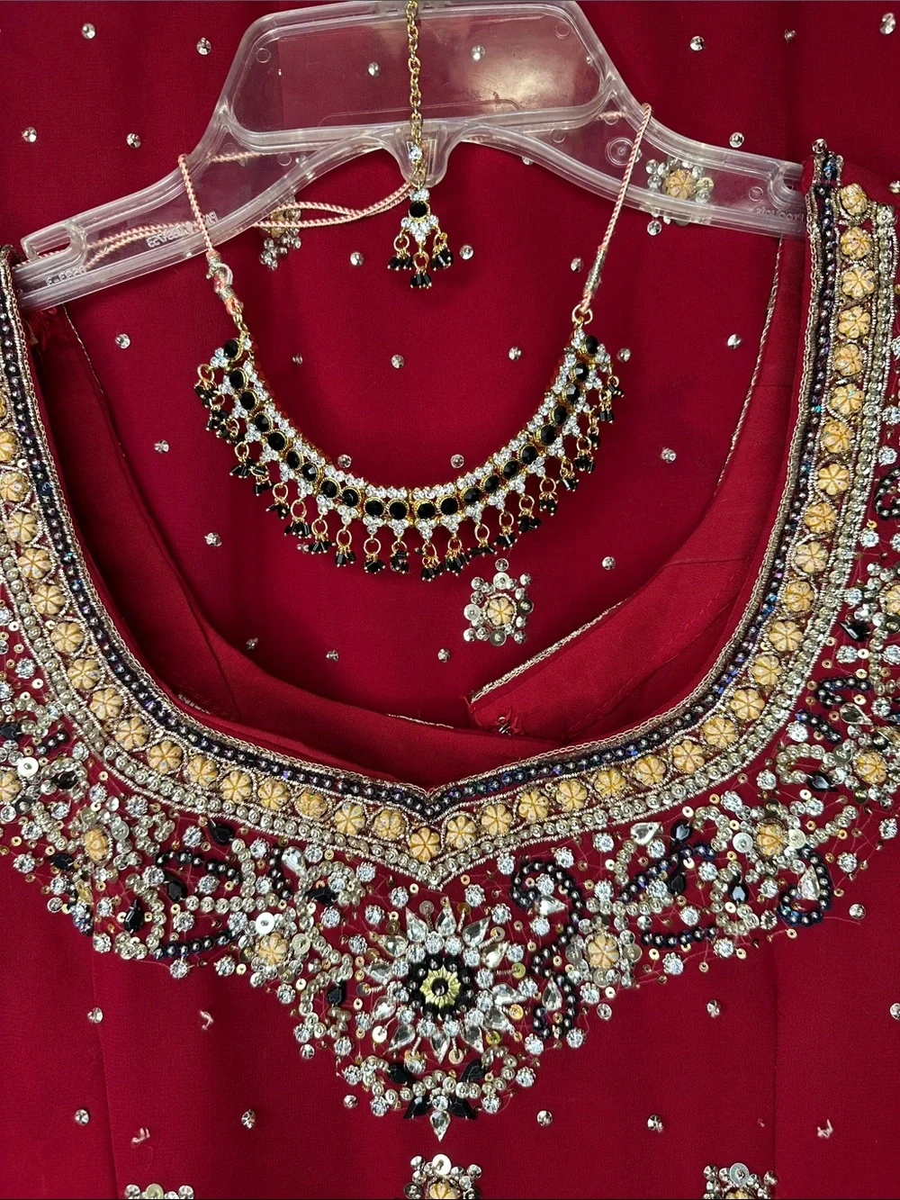 Embellished Lengha with Gold & Black Accents with included jewelry set